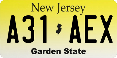 NJ license plate A31AEX