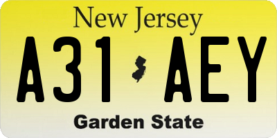 NJ license plate A31AEY