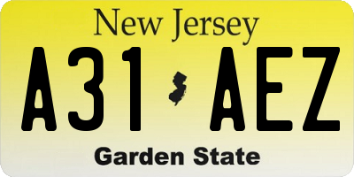 NJ license plate A31AEZ