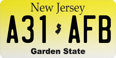 NJ license plate A31AFB