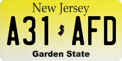 NJ license plate A31AFD