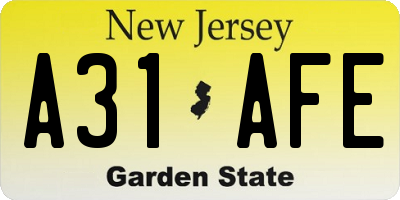 NJ license plate A31AFE