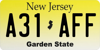 NJ license plate A31AFF