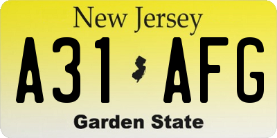 NJ license plate A31AFG