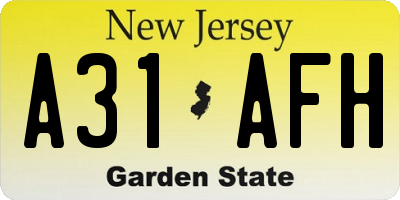 NJ license plate A31AFH