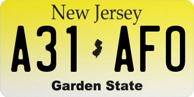 NJ license plate A31AFO