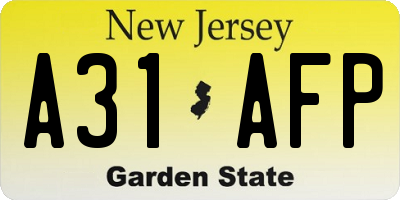 NJ license plate A31AFP