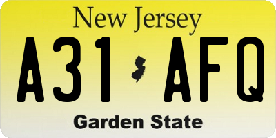 NJ license plate A31AFQ
