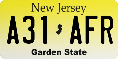 NJ license plate A31AFR