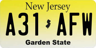 NJ license plate A31AFW