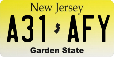 NJ license plate A31AFY