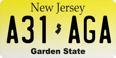 NJ license plate A31AGA