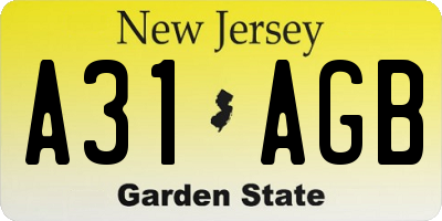NJ license plate A31AGB