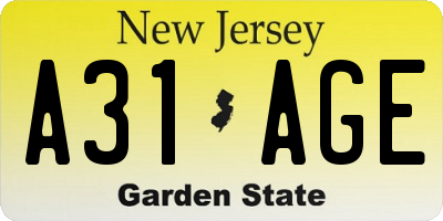 NJ license plate A31AGE