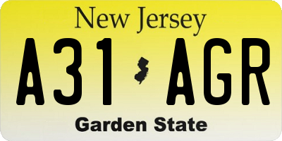 NJ license plate A31AGR