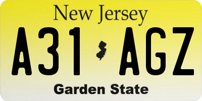 NJ license plate A31AGZ