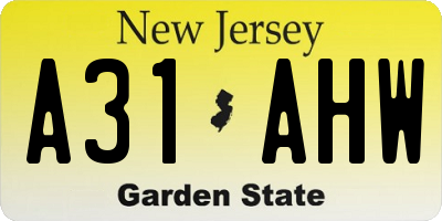 NJ license plate A31AHW