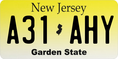 NJ license plate A31AHY