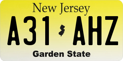 NJ license plate A31AHZ