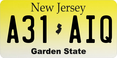 NJ license plate A31AIQ
