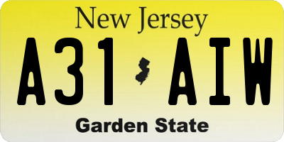 NJ license plate A31AIW