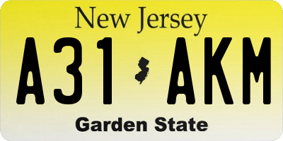 NJ license plate A31AKM