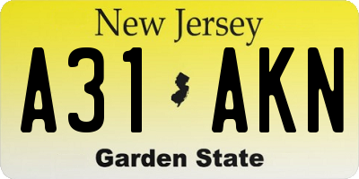 NJ license plate A31AKN