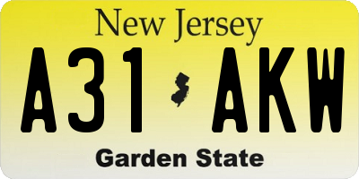 NJ license plate A31AKW