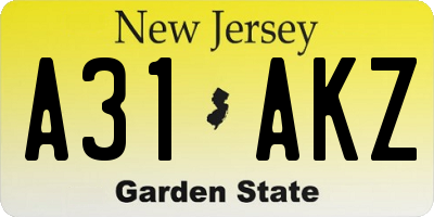 NJ license plate A31AKZ
