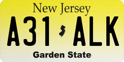 NJ license plate A31ALK