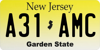 NJ license plate A31AMC