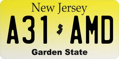 NJ license plate A31AMD