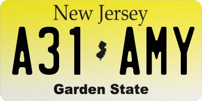 NJ license plate A31AMY