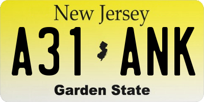 NJ license plate A31ANK