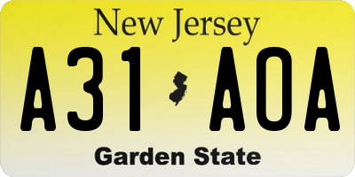 NJ license plate A31AOA