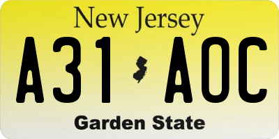 NJ license plate A31AOC