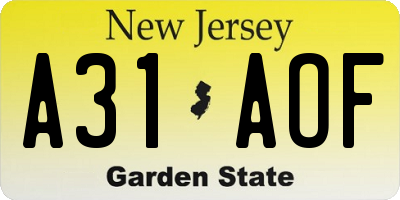 NJ license plate A31AOF