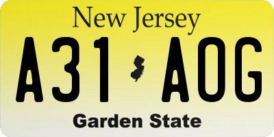 NJ license plate A31AOG