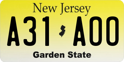 NJ license plate A31AOO
