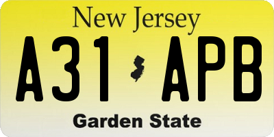 NJ license plate A31APB