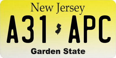 NJ license plate A31APC