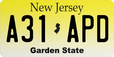 NJ license plate A31APD