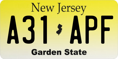 NJ license plate A31APF