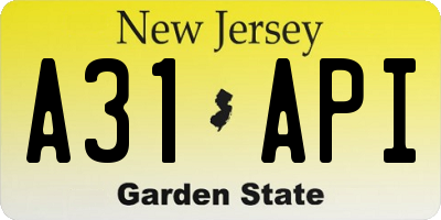 NJ license plate A31API