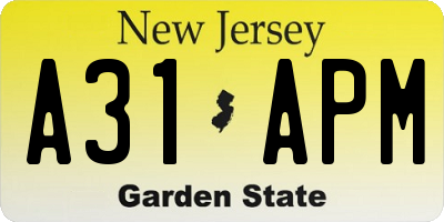 NJ license plate A31APM