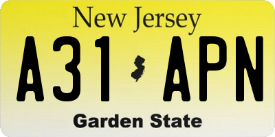 NJ license plate A31APN