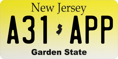 NJ license plate A31APP