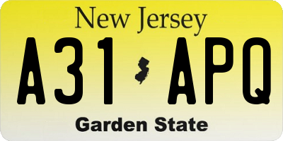 NJ license plate A31APQ