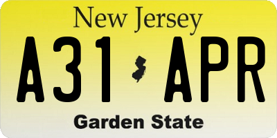 NJ license plate A31APR