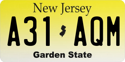 NJ license plate A31AQM
